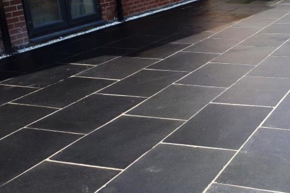 Large grey porcelain patio