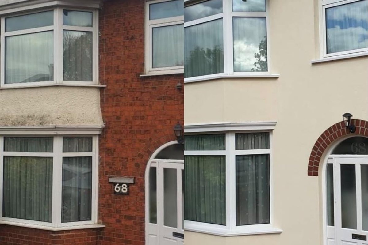 Semi detached house rendered in cream